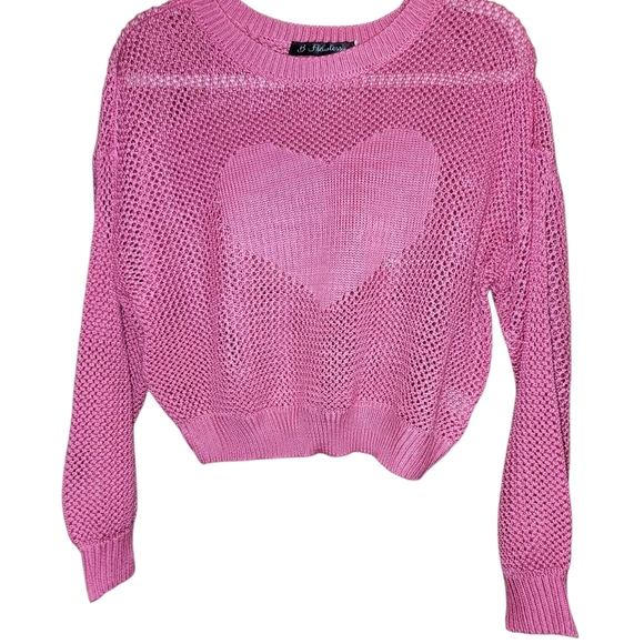 Sweaters - Pink Heart Knit Sweater